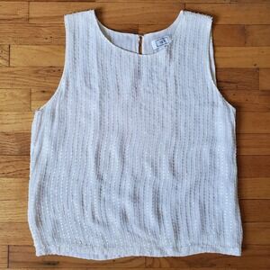 MLV Beaded Sleeveless Crewneck Blouse White Cocktail Fairy Feminine Glam Party